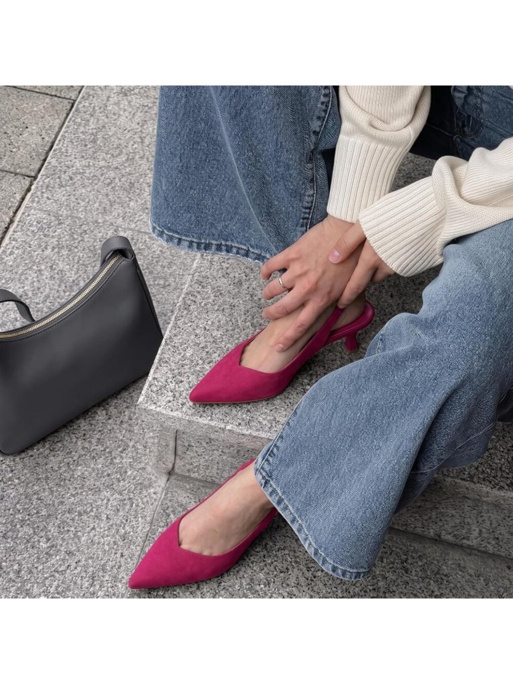 Women's Fuchsia Faux Suede Pointed Toe Pumps Ankle Strap Slingback Kitten Heels - Picture 6 of 7